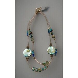 Necklace Women Mother of Pearl Abalone Multistrand Wire Bead 19” Blue Coastal